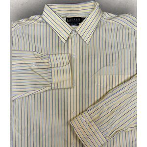 Lauren Ralph Lauren Men's Long Sleeve Button Up Shirt Yellow‎ Stripe Size 18 2XL